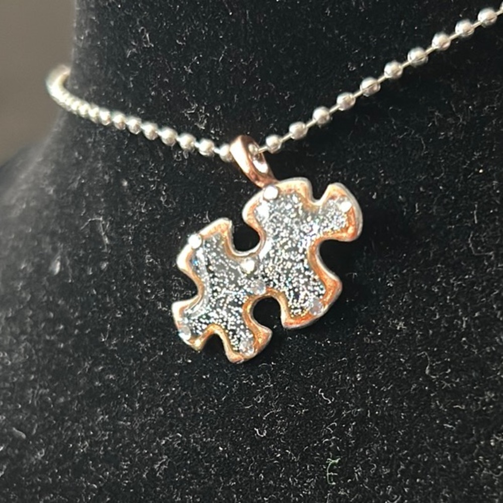 Autism Black and Orange Puzzle Piece Resin Pendant w/Free Necklace Handmade